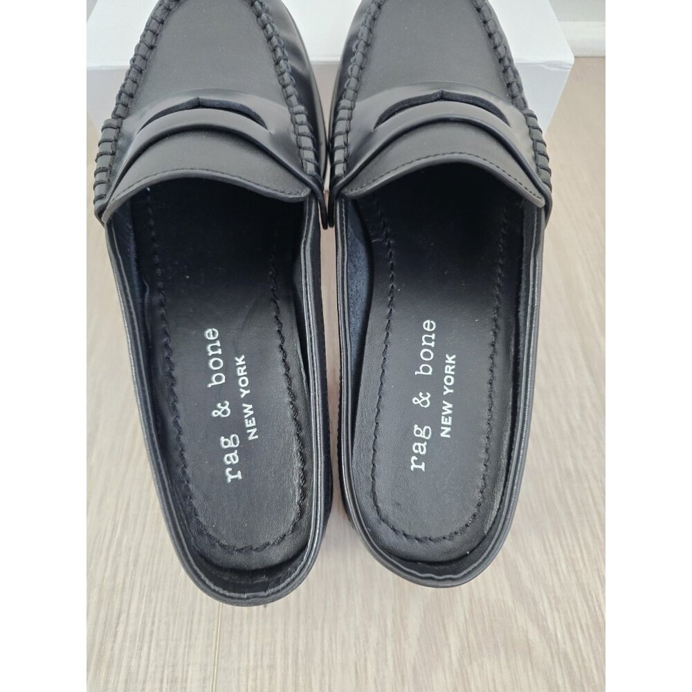 Rag & Bone Carter Leather Mule 8.5 Slip On Black Loafer Shoes Penny Flats 38.5 - Picture 7 of 11